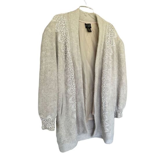 Vintage Gizel Sweater Coat White Beaded Angora Rabbit Hair Cardigan L/XL New - Picture 7 of 13